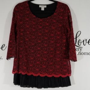 Red and black lace blouse- 320
